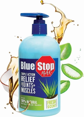 Blue Stop Max Muscle & Joint Relief Gel: Fast-Acting Sore Muscle, Back & Neck Relief Cream, Numbing Emu Oil Formula for Ankle, Leg Cramps, Tennis Elbow - 16 Oz Pump Bottle