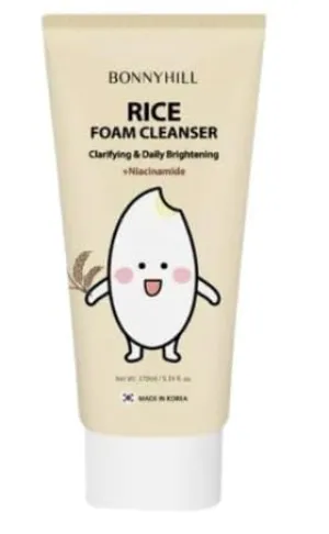 BONNY HILL Rice Foam Cleanser, Clarifying and Daily Brightening with Niacinamide, 170ml/5.74 fl oz, Korean Skincare
