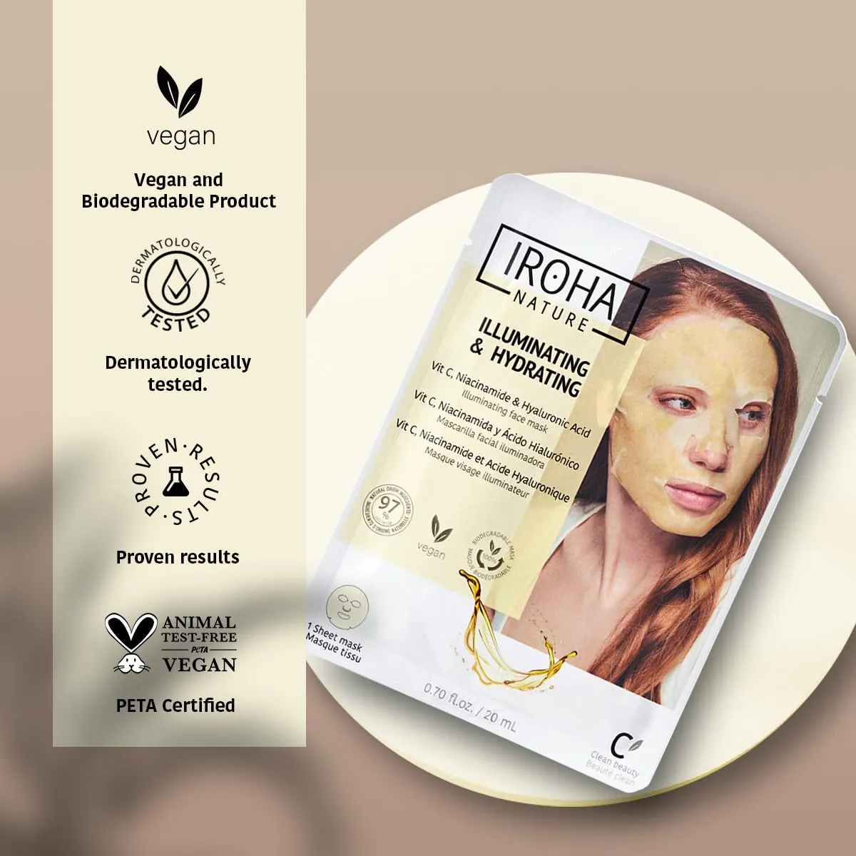 Brightening & Hydrating Face Mask with Pure Vitamin C and Hyaluronic Acid (Pack of 5) | Illuminates & Hydrates | Instant Results in 15 Minutes | 100% Biodegradable
