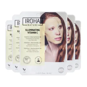 Brightening & Hydrating Face Mask with Pure Vitamin C and Hyaluronic Acid (Pack of 5) | Illuminates & Hydrates | Instant Results in 15 Minutes | 100% Biodegradable