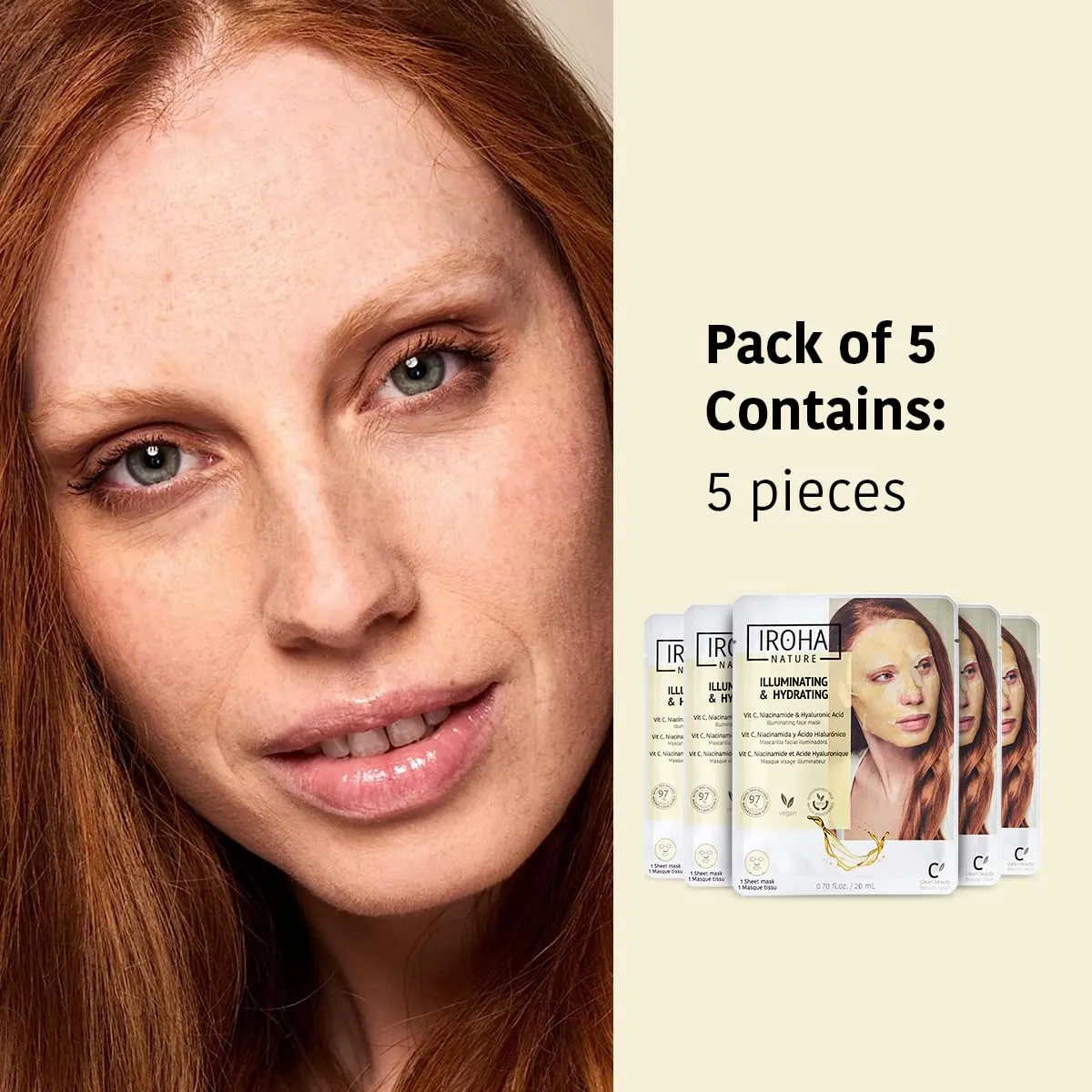 Brightening & Hydrating Face Mask with Pure Vitamin C and Hyaluronic Acid (Pack of 5) | Illuminates & Hydrates | Instant Results in 15 Minutes | 100% Biodegradable