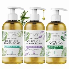 Brittanie’s Pure Castile Liquid Soap Refill, Lavender/Lemongrass/Rosemary, 16 Ounce Pack of 3 | Dish Soap, Hair & Body, Home, Gentle and Pure, Made with Natural Luxurious Oils, Vegan & Gluten Free