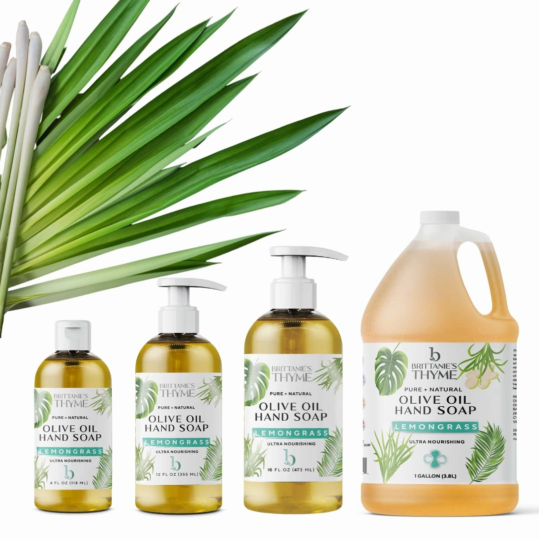 Brittanie's Pure Organic Castile Liquid Olive Oil Soap Refill, Lemongrass, 1 Gallon | Face, Body Wash, Dishes, Pets & Laundry | Vegan & Gluten Free Non-GMO
