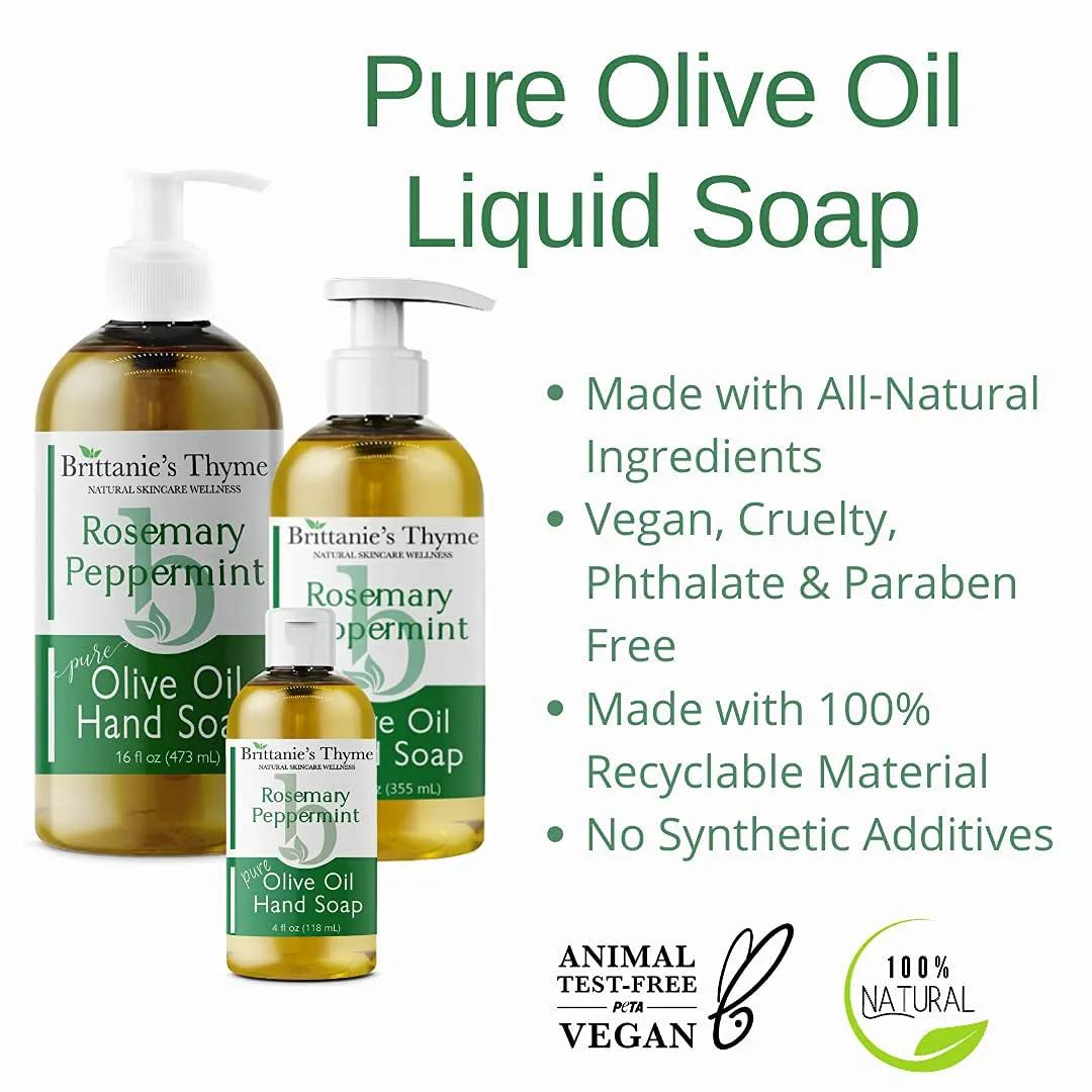 Brittanie’s Pure Castile Liquid Soap Refill, Rosemary Peppermint, 16 Ounce 3 Pack | Dish Soap, Hair & Body, Home, Gentle and Pure, Made with Natural Luxurious Oils, Vegan & Gluten Free Non-GMO