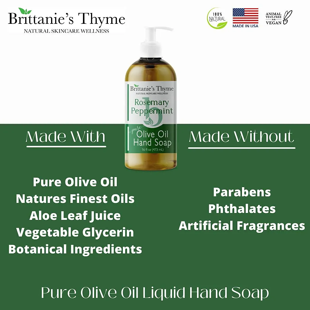 Brittanie’s Pure Castile Liquid Soap Refill, Rosemary Peppermint, 16 Ounce 3 Pack | Dish Soap, Hair & Body, Home, Gentle and Pure, Made with Natural Luxurious Oils, Vegan & Gluten Free Non-GMO