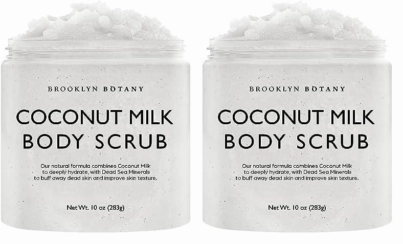 Brooklyn Botany Dead Sea Salt and Coconut Milk Body Scrub - Moisturizing and Exfoliating Body, Face, Hand, Foot Scrub - Fights Stretch Marks, Fine Lines, Wrinkles - Great Gifts for Women & Men - 10 oz