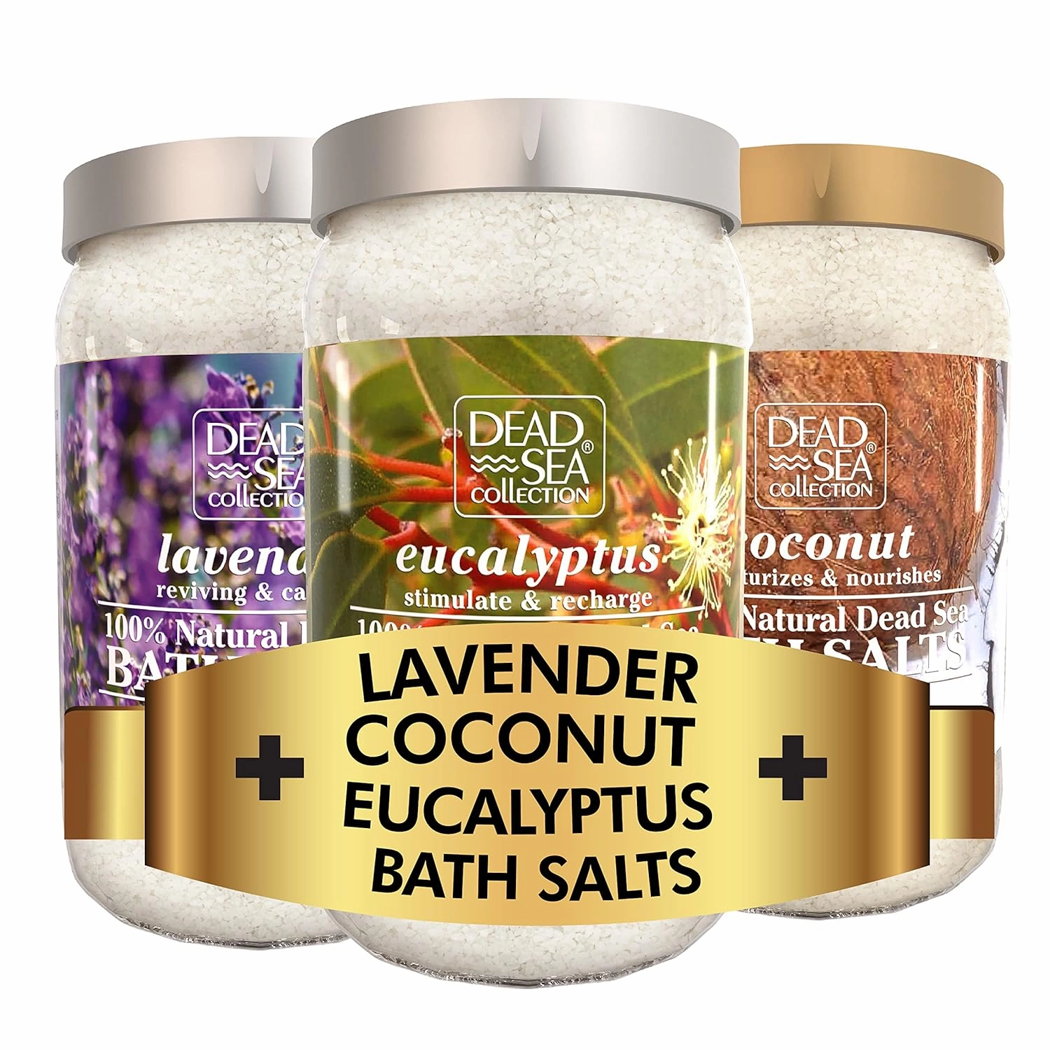 Bundle-Dead Sea Collection Bath Salts Enriched with Eucalyptus  Lavender  Coconut - Natural Salt for Bath - Large 34.2 OZ. - Nourishing Essential Body Care for Soothing and Relaxing Your Skin Muscle