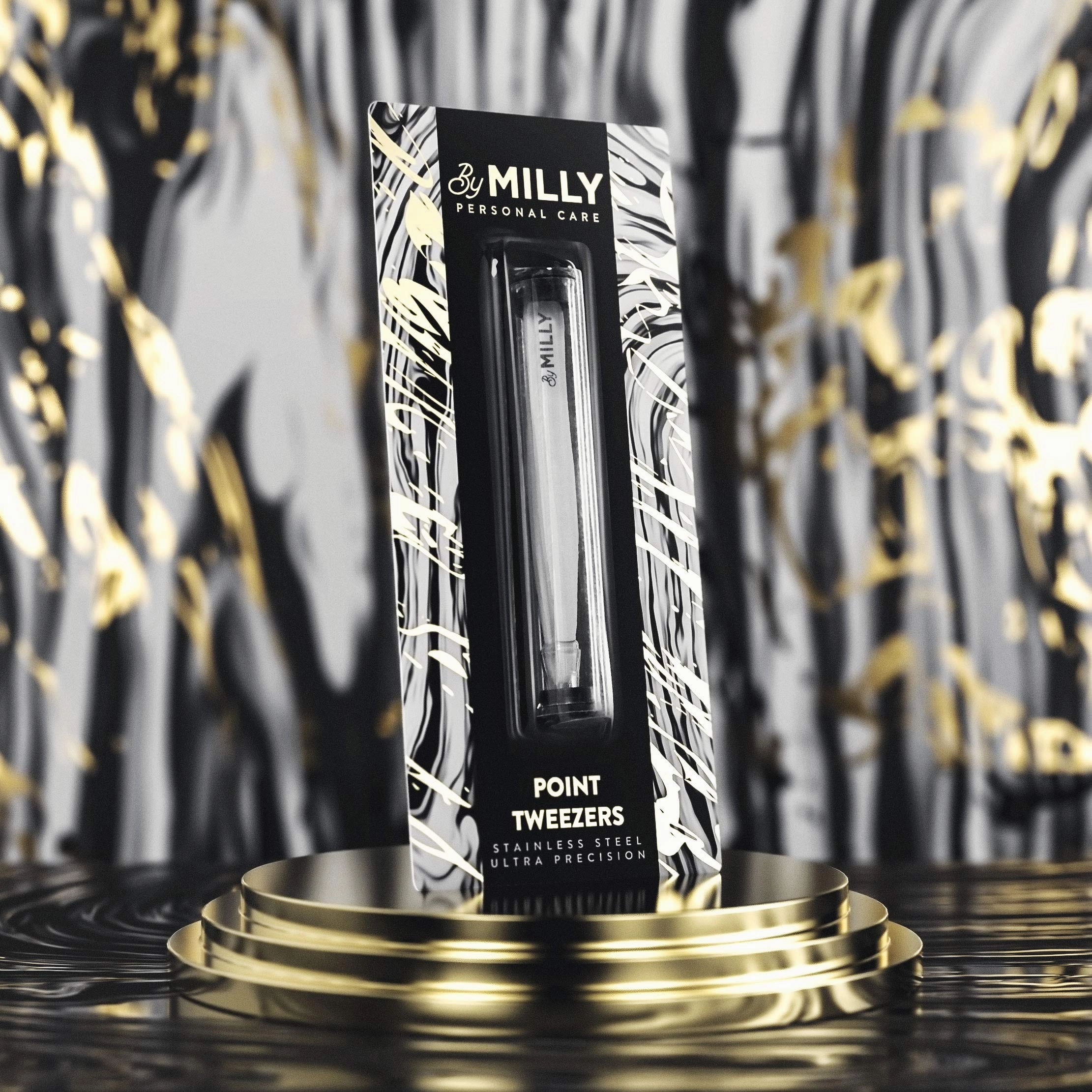 By MILLY Pointed Tweezers | High Carbon Stainless Steel Needle Nose | Fine Point Precision Hair Removal | Perfectly Aligned & Hand-Filed Sharp | Silver