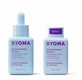 BYOMA Brightening Serum & Refill Bundle – Hydrating Face Serum with Hyaluronic Acid, Niacinamide & Ceramides – For Glowing, Radiant Skin & Barrier Repair – 2 x 1.01 fl oz