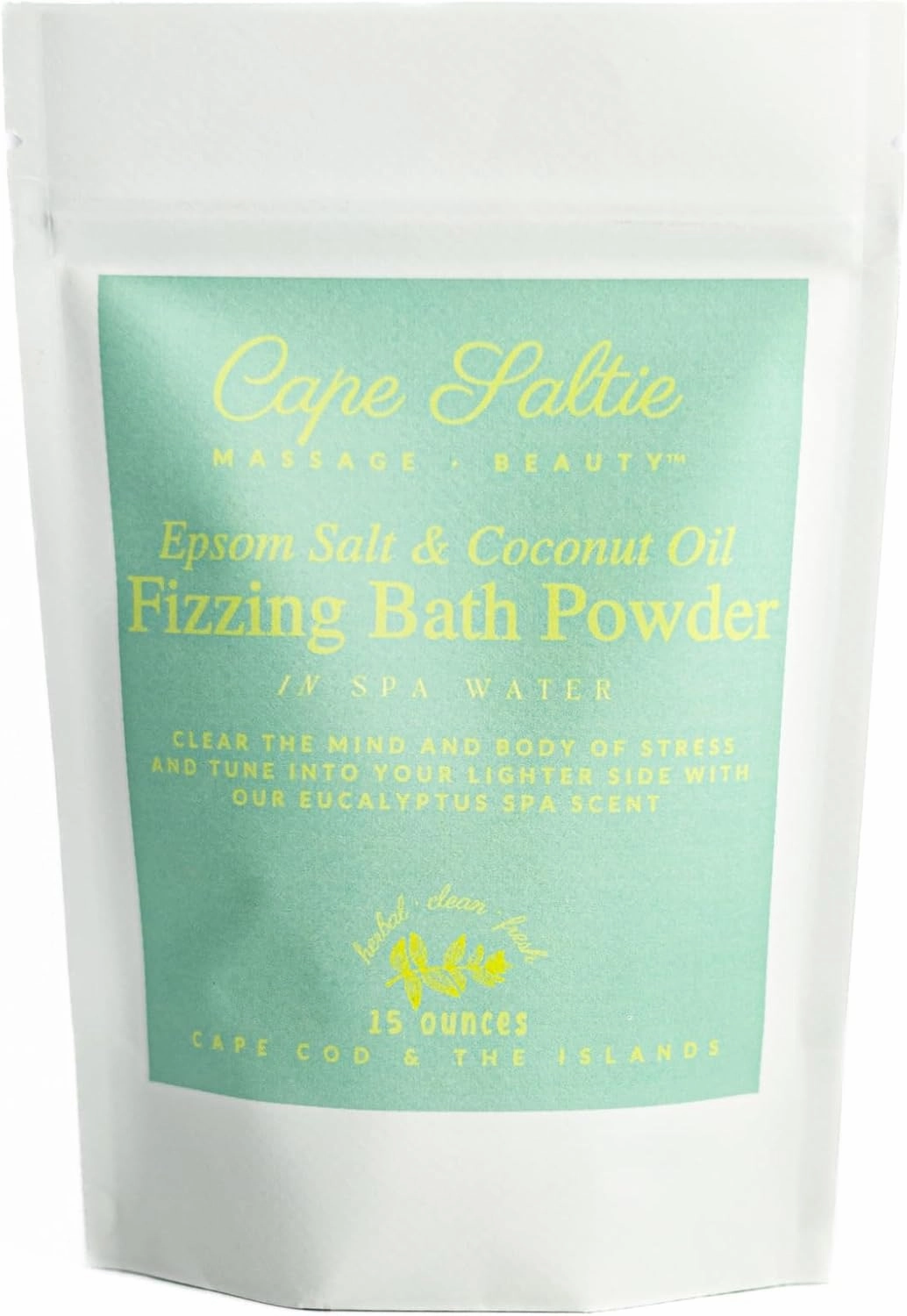 Cape Saltie · Massage Beauty Epsom Salt & Coconut Oil Fizzing Bath Powder in Spa Water (1 Bag, 15 oz, 3-5 Soak Experiences) | Soothe Muscles & Aches | Colorful, Aromatic Eucalyptus Spa Scent