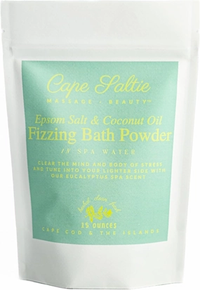 Cape Saltie · Massage Beauty Epsom Salt & Coconut Oil Fizzing Bath Powder in Spa Water (1 Bag, 15 oz, 3-5 Soak Experiences) | Soothe Muscles & Aches | Colorful, Aromatic Eucalyptus Spa Scent