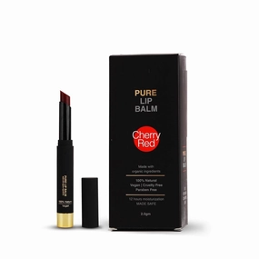 Cherry Red Pure Vegan Lip Balm - 2.0gm | 12 hr Moisturizing & Hydrating, 100% Natural, Organic & Cruelty Free | Tinted Lip Balm for Dark, Dry