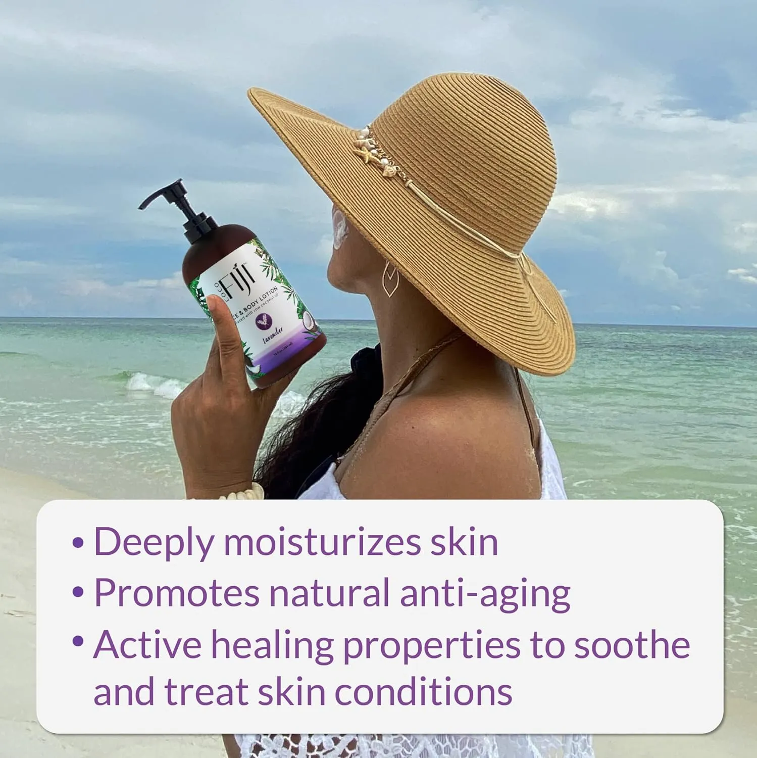 Coco Fiji Face & Body Lotion Infused With Coconut Oil | Lotion for Dry Skin | Moisturizer Face Cream & Massage Lotion for Women & Men | Lavender 12 oz, Pack of 1