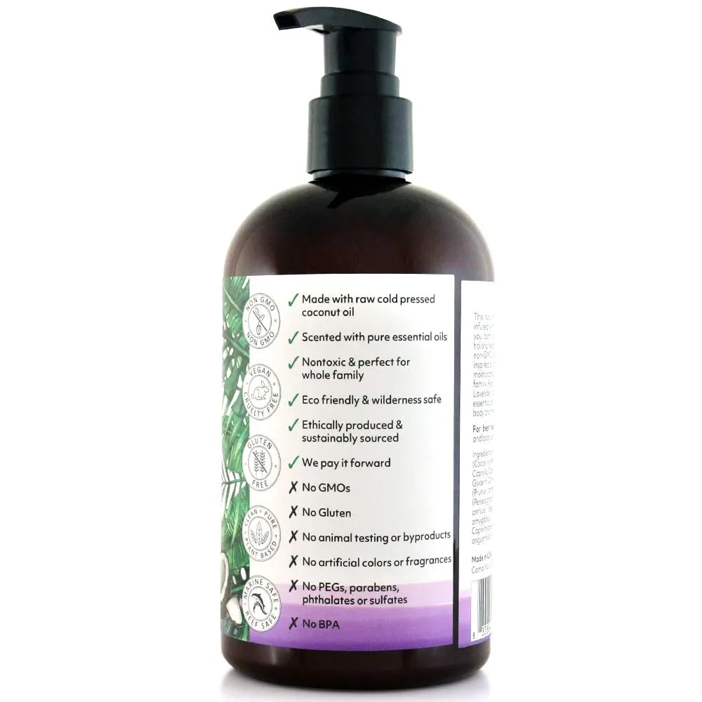 Coco Fiji Face & Body Lotion Infused With Coconut Oil | Lotion for Dry Skin | Moisturizer Face Cream & Massage Lotion for Women & Men | Lavender 12 oz, Pack of 1