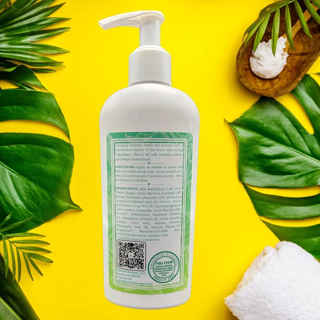 Coconut & Pineapple Fusion Hand & Body Lotion, Natural Dry Skin Moisturizer for All Skin Types, Aloe Vera, Coconut Oil, Ceramides, Vitamin B5, Vitamin E, 8 oz