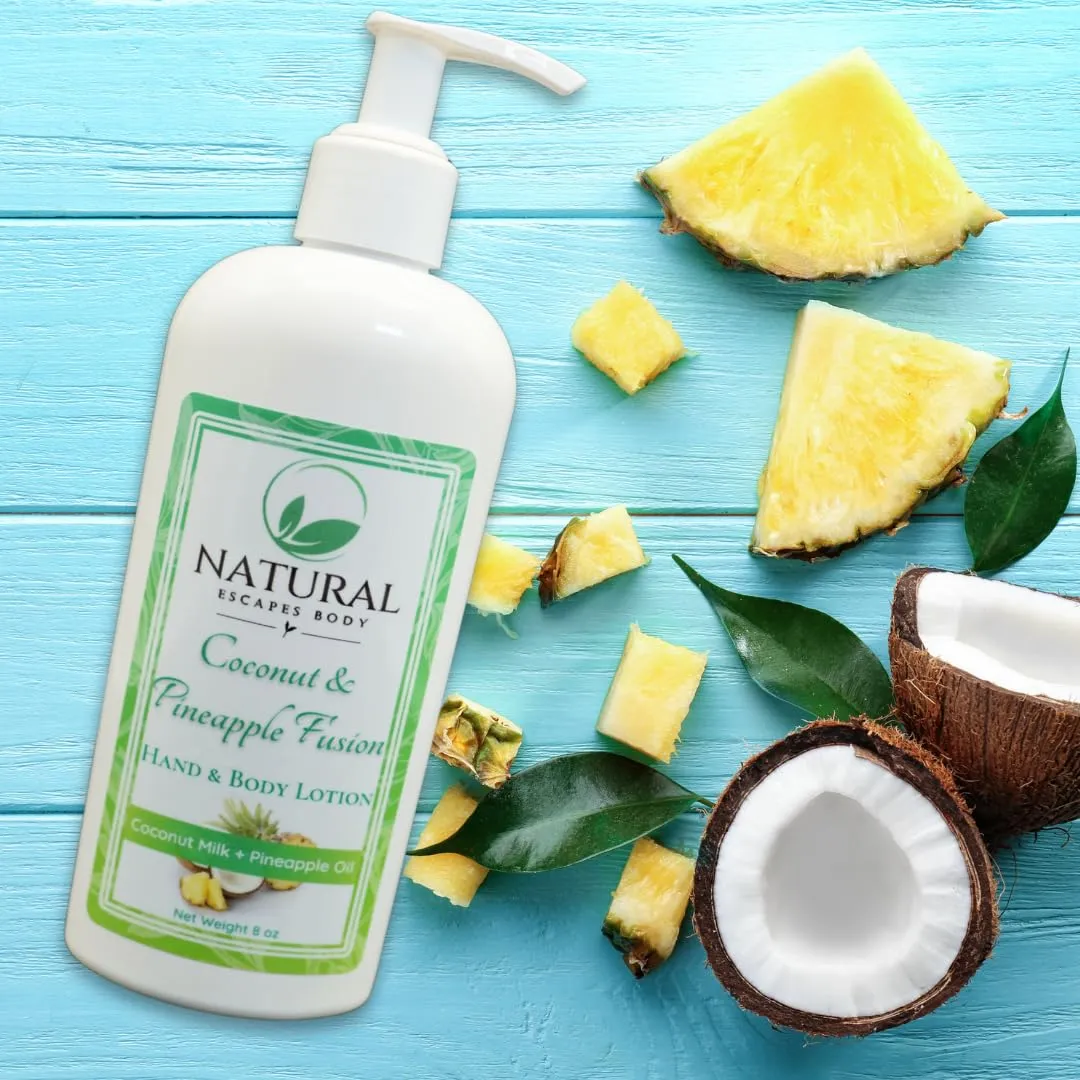 Coconut & Pineapple Fusion Hand & Body Lotion, Natural Dry Skin Moisturizer for All Skin Types, Aloe Vera, Coconut Oil, Ceramides, Vitamin B5, Vitamin E, 8 oz