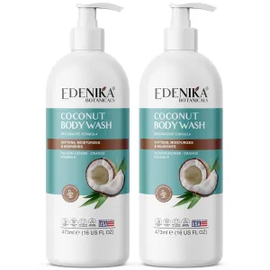 Coconut Moisturizing Body Wash with Vitamin E, Leaves Skin Feeling Soft, Hydrating & Nourishing, Natural Body Wash for All, Dry & Sensitive Skin, 16 fl oz (2 Pack)