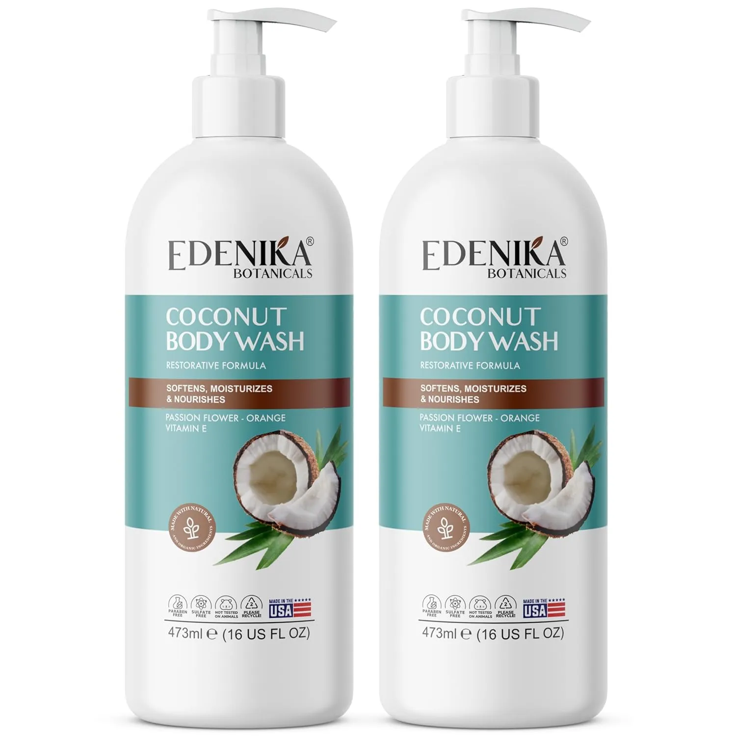 Coconut Moisturizing Body Wash with Vitamin E, Leaves Skin Feeling Soft, Hydrating & Nourishing, Natural Body Wash for All, Dry & Sensitive Skin, 16 fl oz (2 Pack)