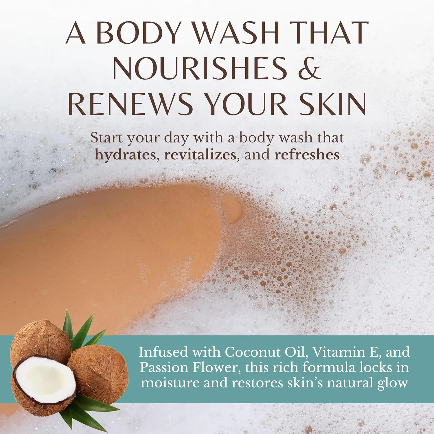 Coconut Moisturizing Body Wash with Vitamin E, Leaves Skin Feeling Soft, Hydrating & Nourishing, Natural Body Wash for All, Dry & Sensitive Skin, 16 fl oz (2 Pack)