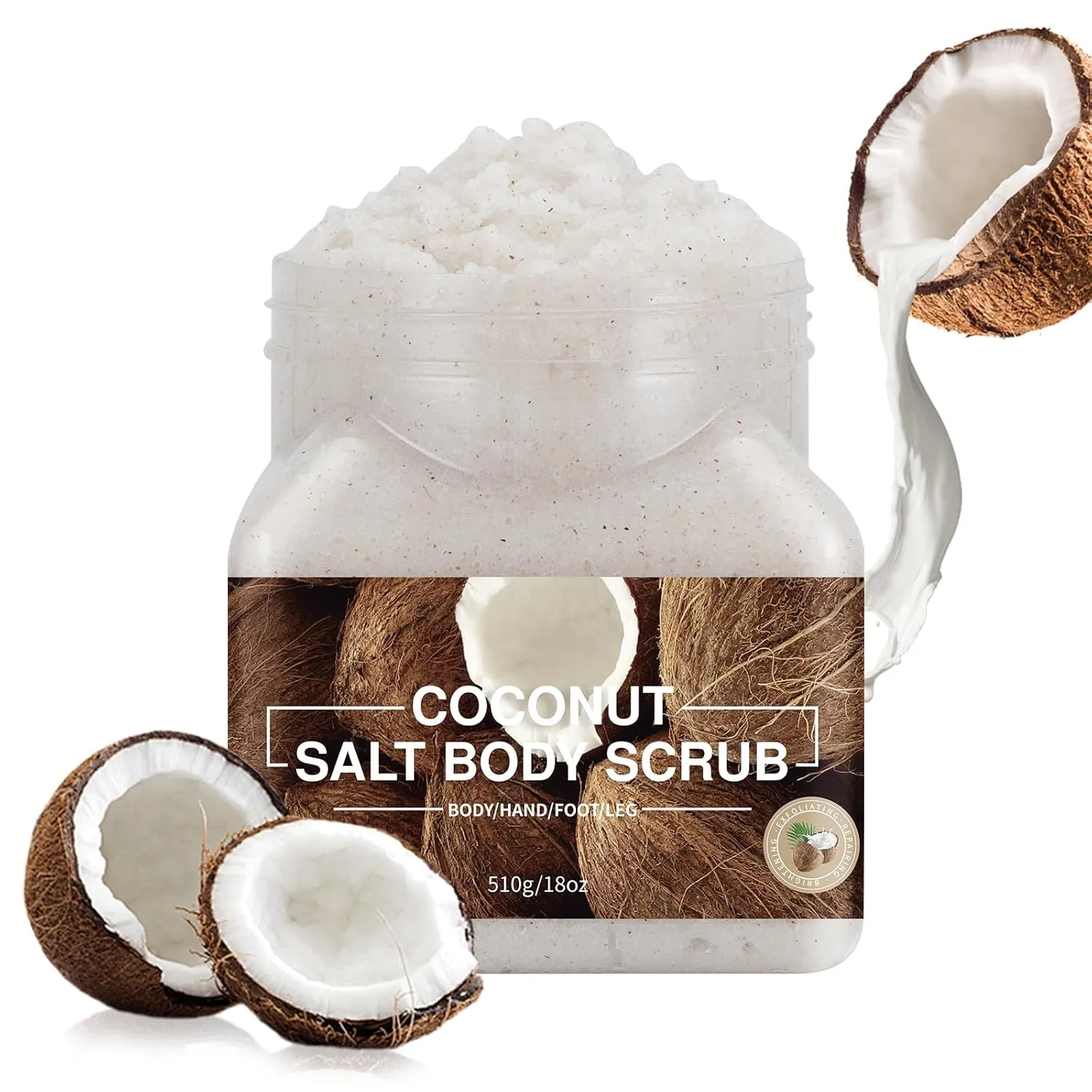Coconut Salt Body Scrub for Women & Men (18 Oz), Exfoliating Scrub for Face, Body, Hand, Foot, Leg, Bath Scrubs Coconut Body Wash Scrub for Skincare Christmas Gifts