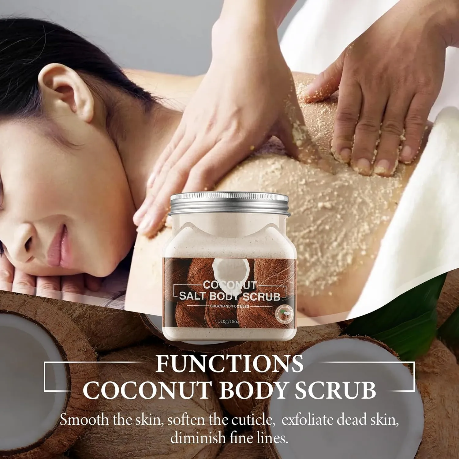 Coconut Salt Body Scrub for Women & Men (18 Oz), Exfoliating Scrub for Face, Body, Hand, Foot, Leg, Bath Scrubs Coconut Body Wash Scrub for Skincare Christmas Gifts