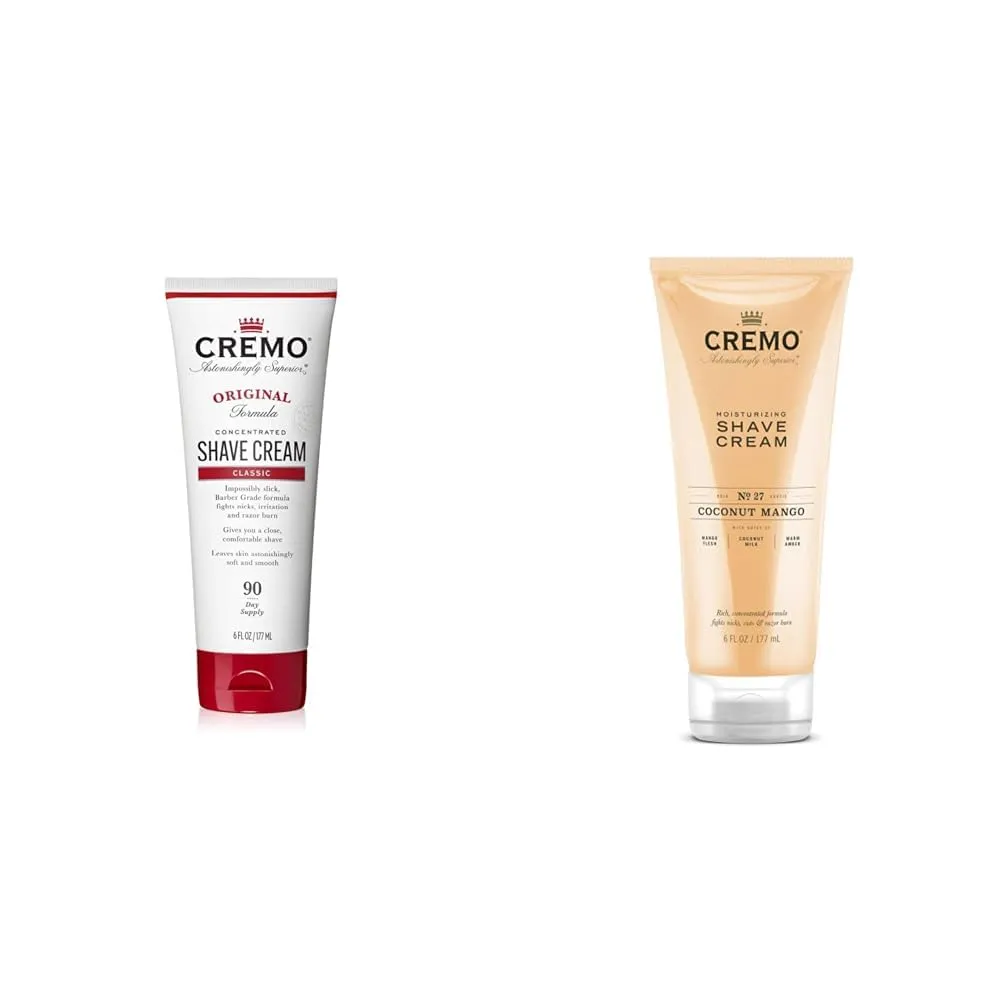 Cremo Barber Grade Original and Coconut Mango Moisturizing Shave Creams, 6 Fl Oz Each