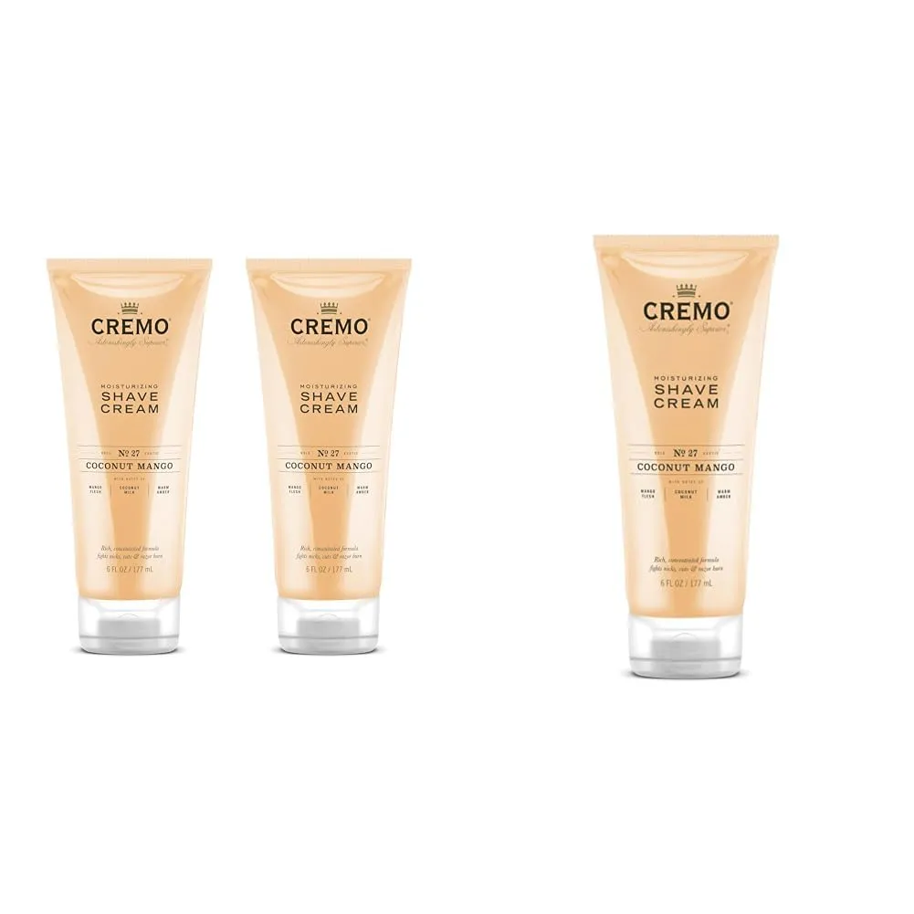 Cremo Coconut Mango Women's Shave Cream 2-Pack and Single 6 oz Astonishingly Smooth Fights Irritation
