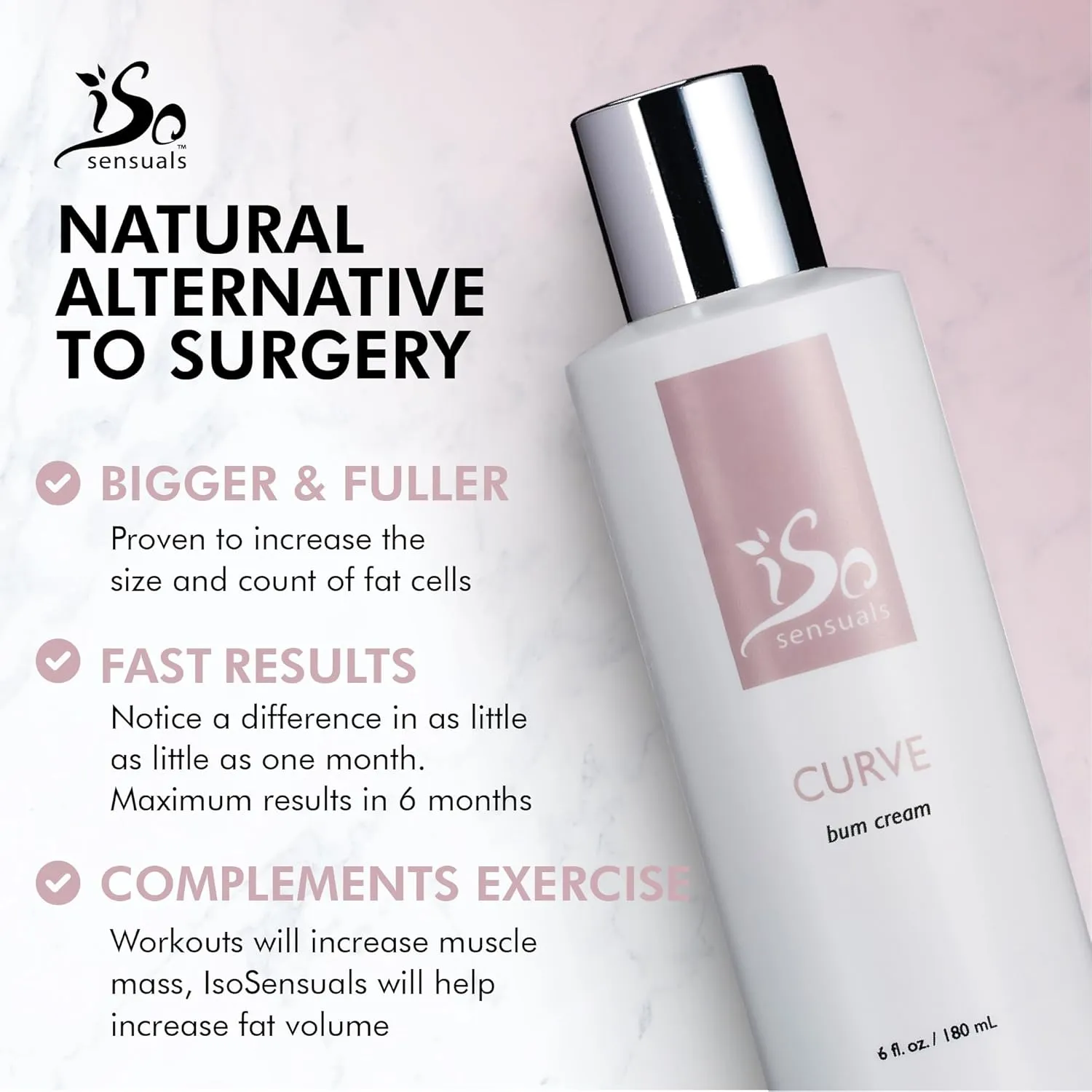 CURVE Butt Enhancement Cream - for Women and Men, Natural Growth and Plumping Enhancer, Faster, Thicker, Bigger Results, 2 Month Supply