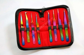 Cynamed-Set of 8 Piece German Stainless Steel Titanium Color Eyelash ExtensionTweezers