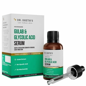 D r S h e t h ' s G ul a b & 6% Glycolic Acid & 5% Niacinamide Instant Brightening Face Serum | Improves Skin Texture & Uneven Skin | Normal to Oily Skin | Sensitive Skin | 30ml
