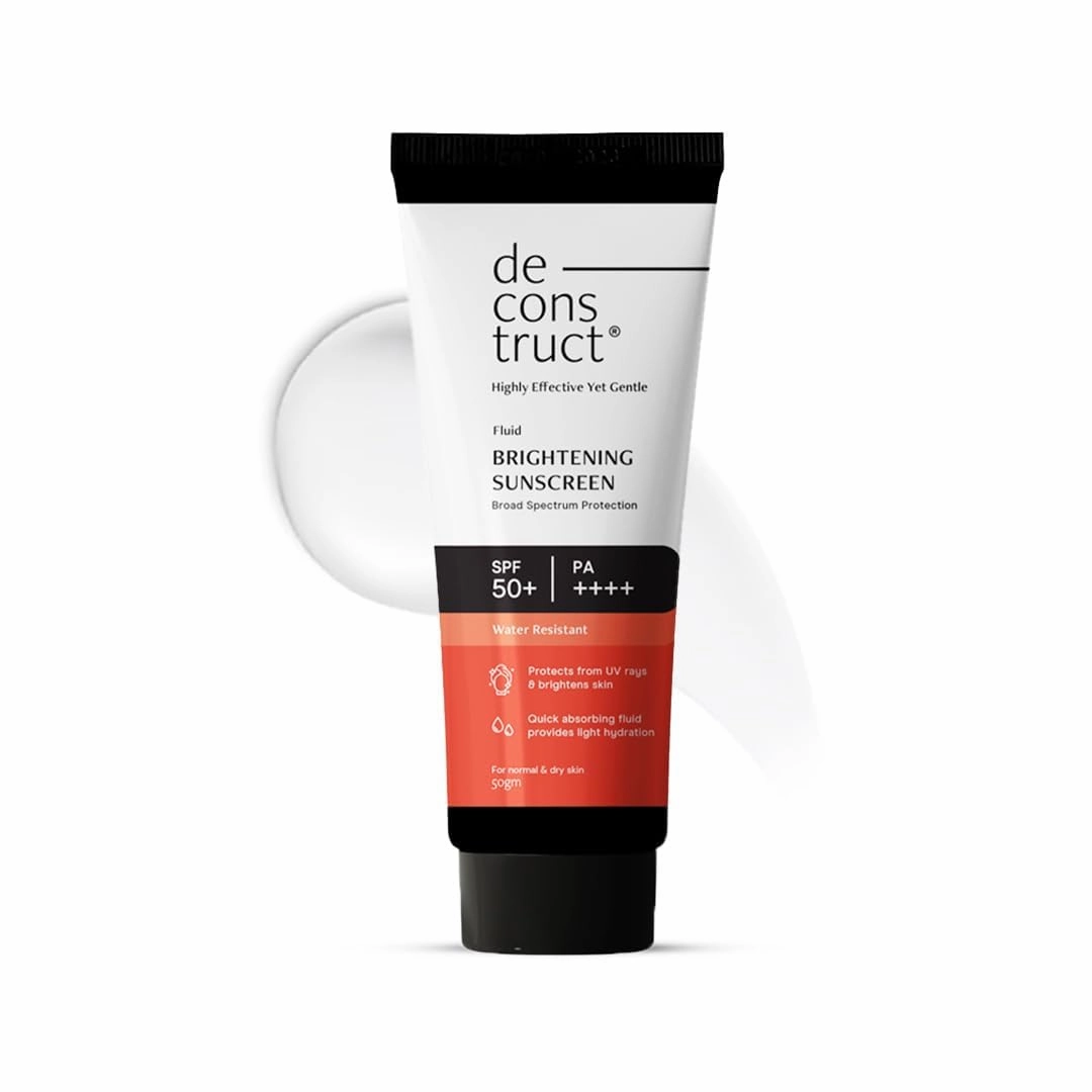 De..construct Brightening Fluid Sunscreen SPF 50  | With Niacinamide | Lightweight, Dewy & Hydrating | Broad Spectrum UVA/UVB Protection | 8-Hour Long-Lasting & Water-Resistant | 50g
