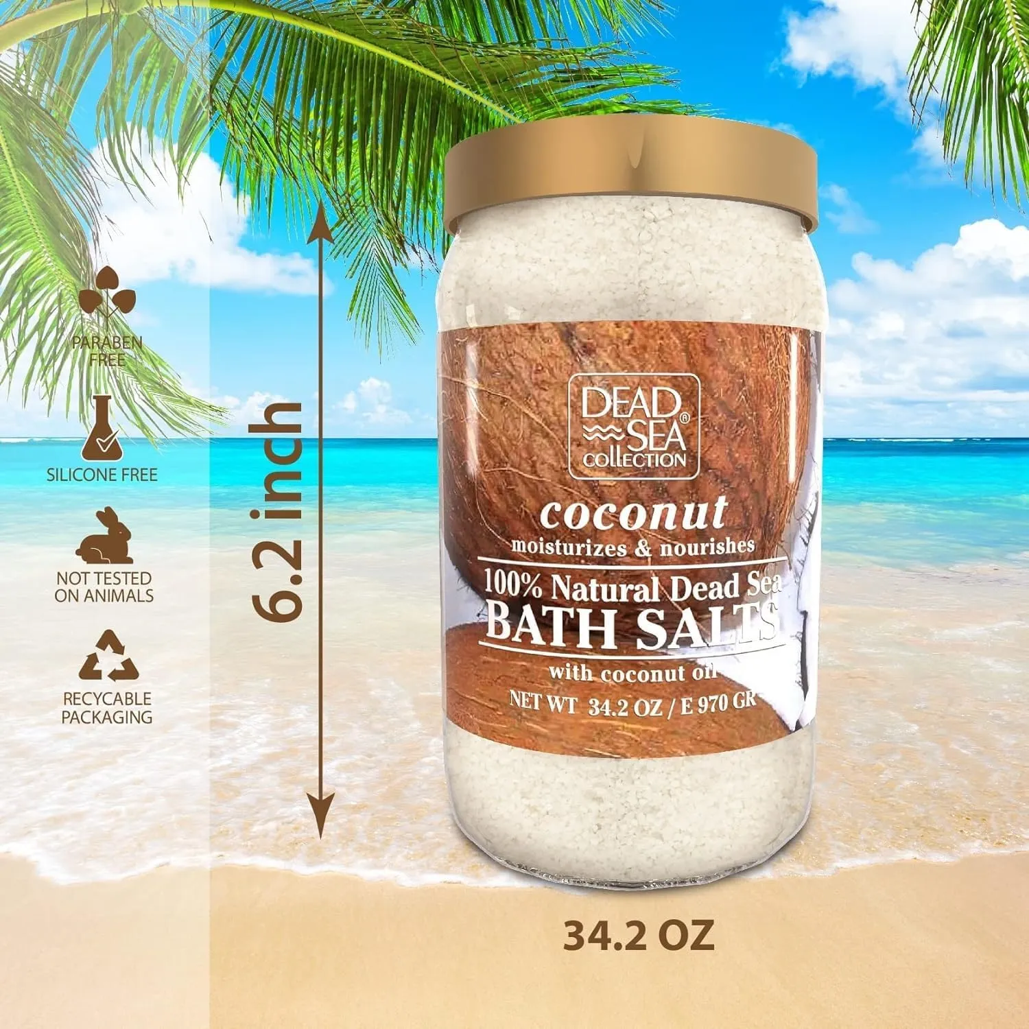 Dead Sea Collection Bath Salts with Coconut – Pure Dead Sea Salt and Coconut Oil - Nourishing Soothing and Relaxing Skin and Muscle – 34.2 Oz