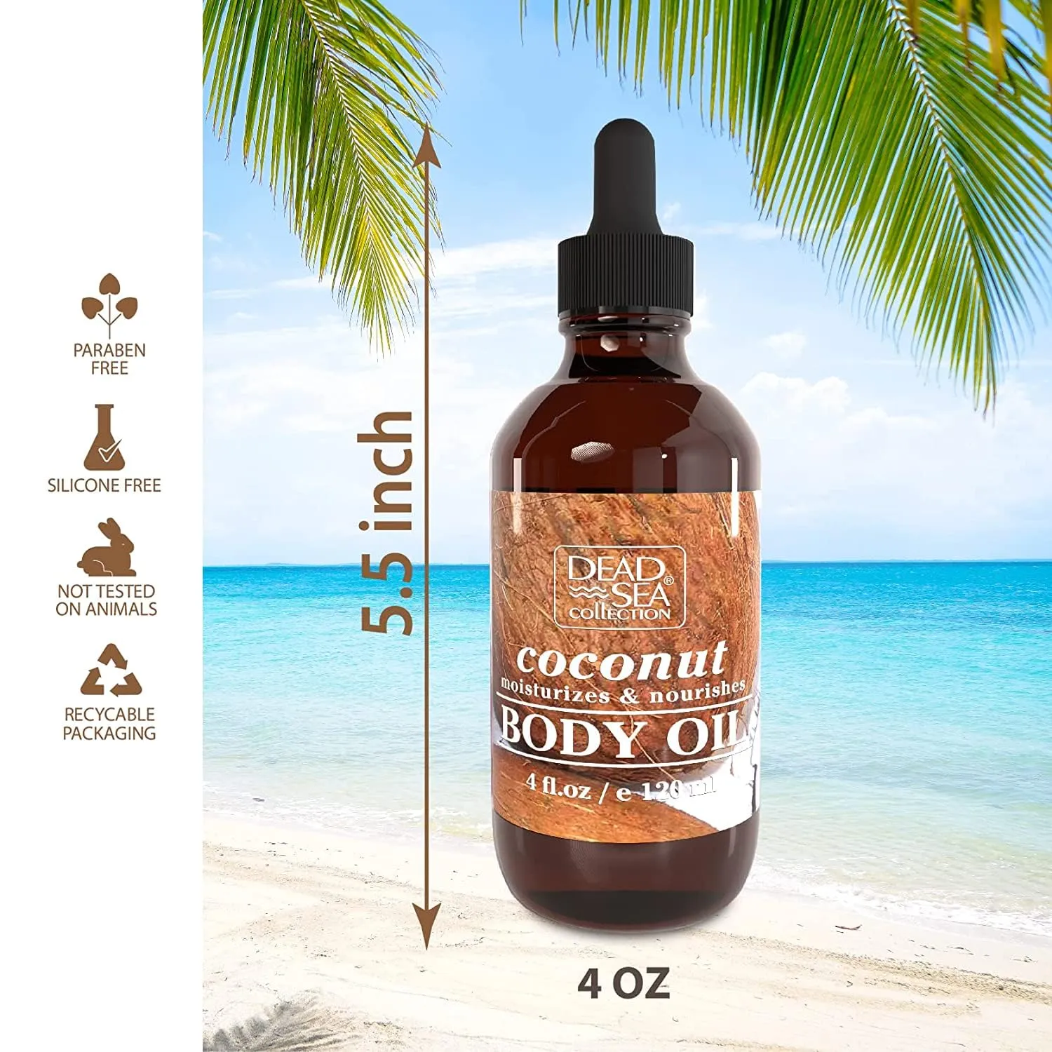 Dead Sea Collection Body Oil with Coconut - Dry Skin Moisturizer and Hydrating Massage Oil - Nourishing Bath - Increase Skin Elasticity and Provide Anti-Aging Support for Face and Body (4 fl.oz)