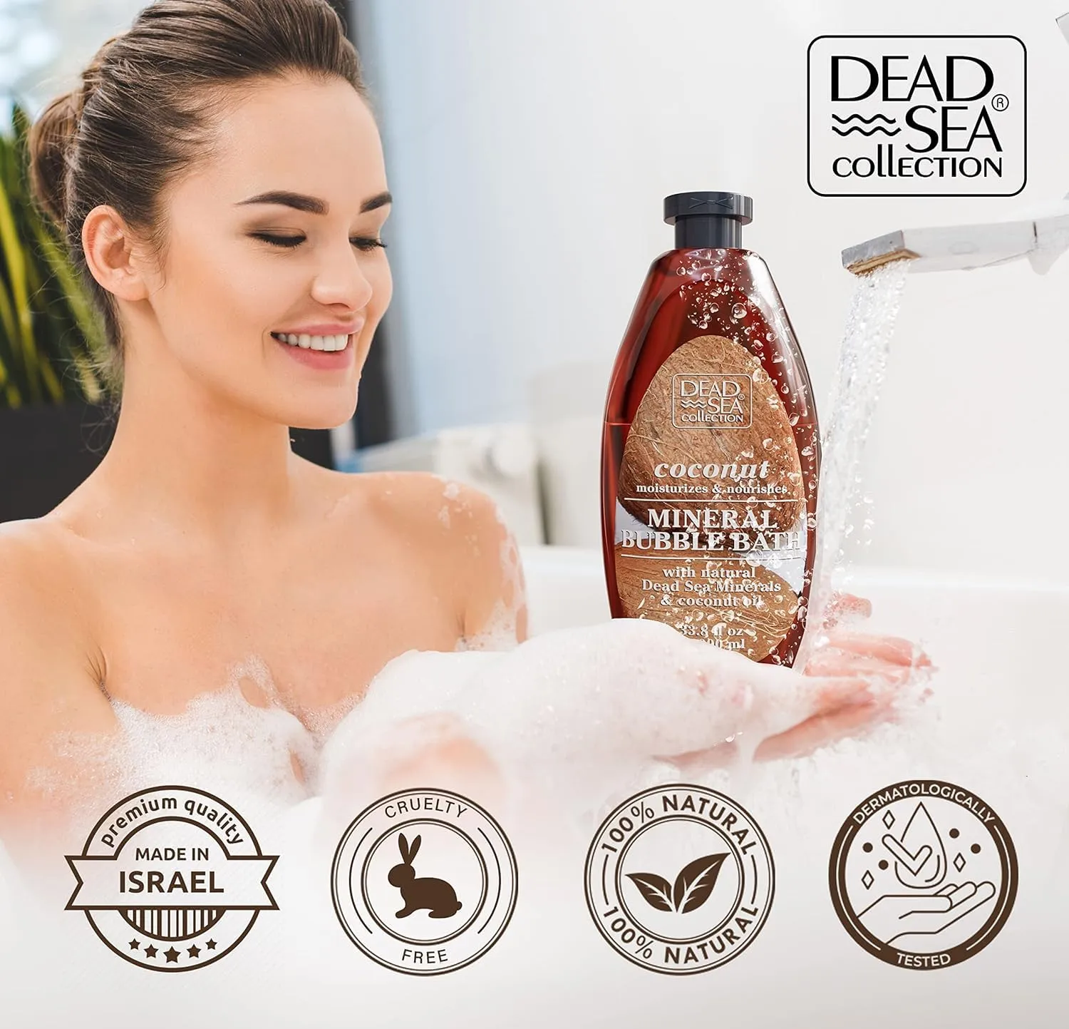 Dead Sea Collection Bubble Bath with Coconut for Women and Men - Coconut Oil and Pure Dead Sea Minerals - Nourishing and Moisturizing Skin - Pack of 2 (67.6 fl.oz)