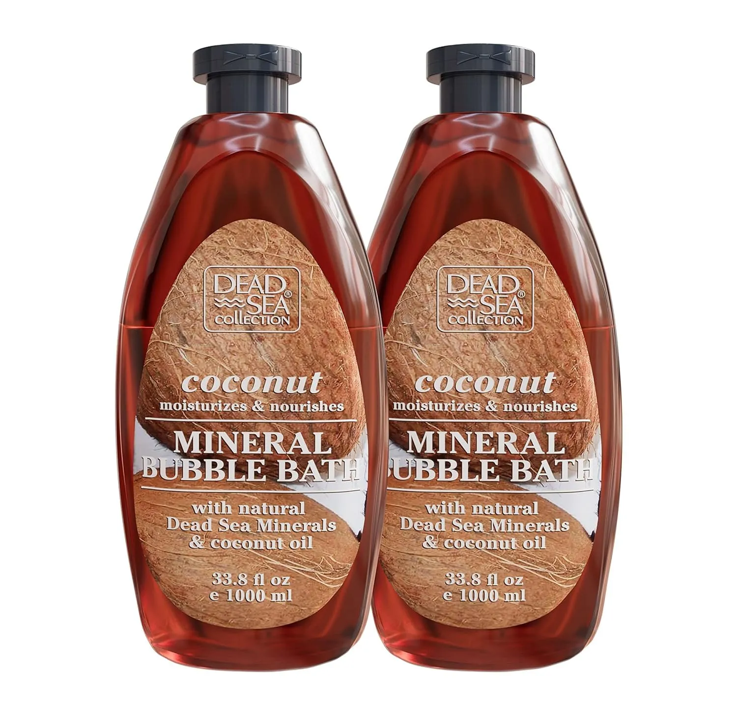 Dead Sea Collection Bubble Bath with Coconut for Women and Men - Coconut Oil and Pure Dead Sea Minerals - Nourishing and Moisturizing Skin - Pack of 2 (67.6 fl.oz)