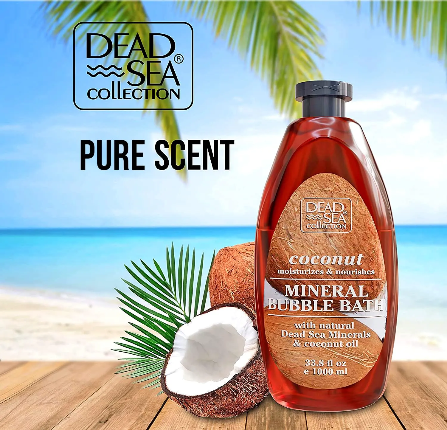 Dead Sea Collection Bubble Bath with Coconut for Women and Men - Coconut Oil and Pure Dead Sea Minerals - Nourishing and Moisturizing Skin - Pack of 2 (67.6 fl.oz)