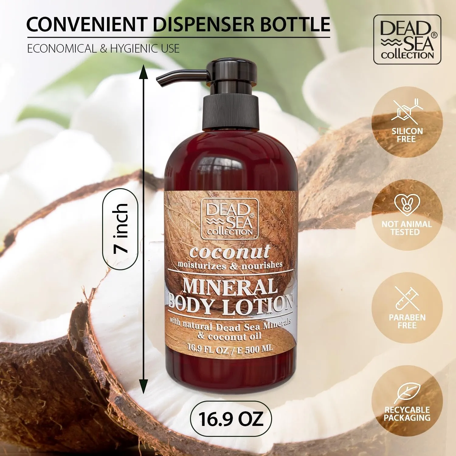 Dead Sea Collection Coconut Oil Body Lotion - Nourishing Moisturizer Body Lotion for Women and Men - Rejuvenating Hand and Body Care for Dry Skin 16.9 Fl. Oz.