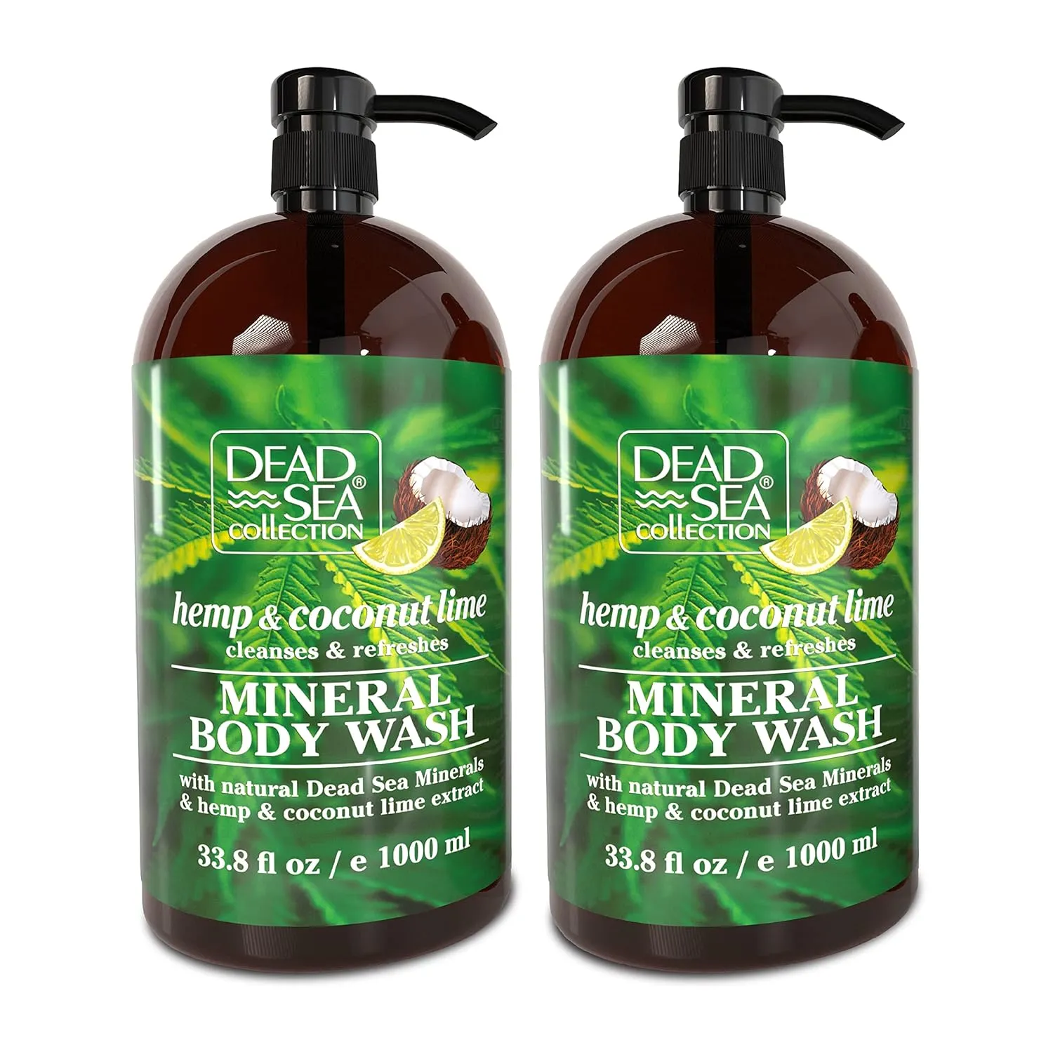 Dead Sea Collection Hemp & Coconut Lime Body Wash for Women and Men – with Pure Dead Sea Minerals - Cleanses and Moisturizes Skin - Pack of 2 (67.6 fl. oz)