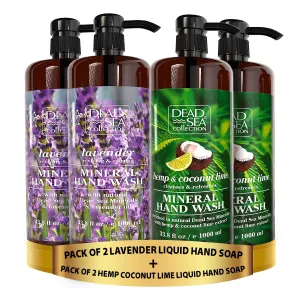Dead Sea Collection Lavender Oil Liquid Hand Soap Pack Of 2 (33.8 Fl. Oz Each) Hemp Coconut Lime Liquid Hand Soap Pack Of 2 (33.8 Fl. Oz Each) - Bundle