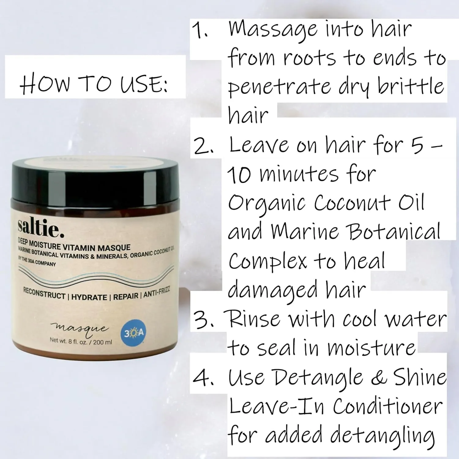Deep Conditioning Moisture Vitamin Hair Mask with Organic Coconut Oil - Restores Dry Damaged - Repairs damage - reduces frizz - improves scalp circulation - Silicone Free
