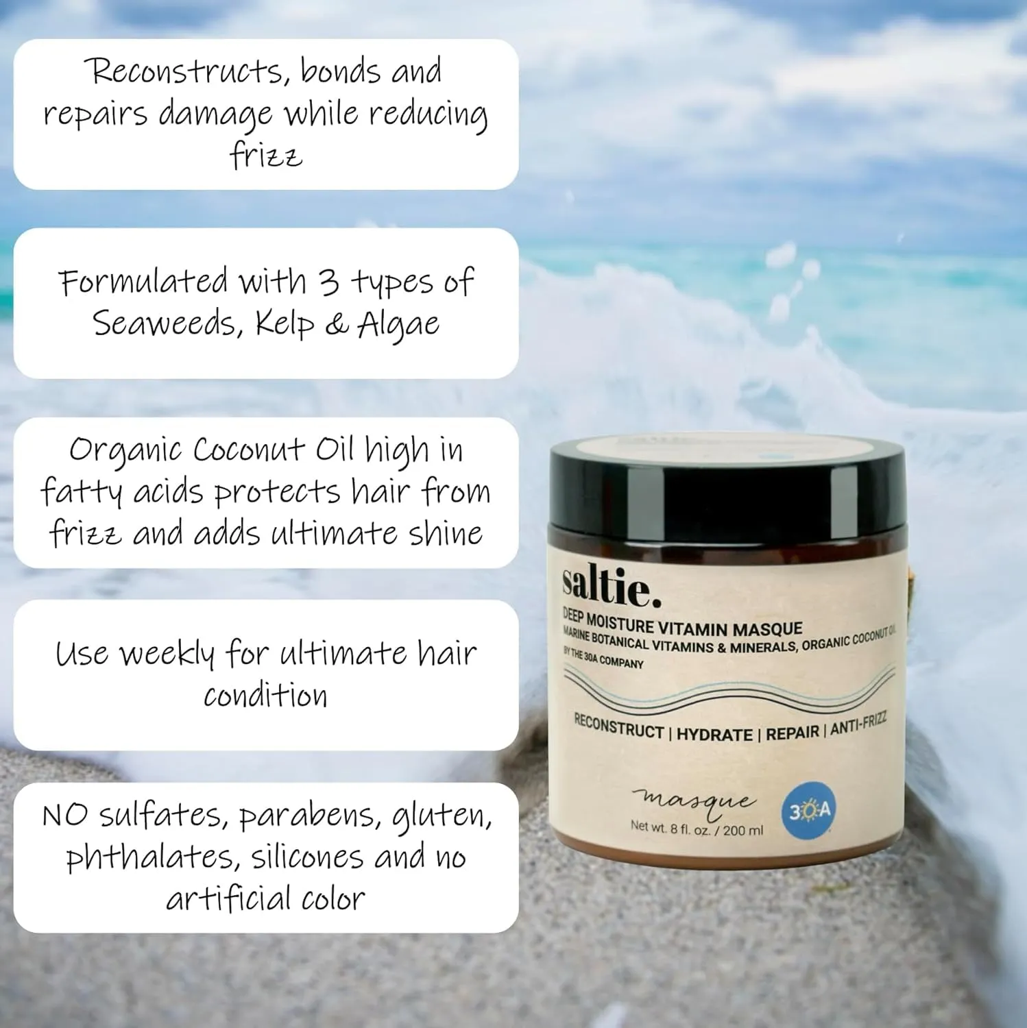 Deep Conditioning Moisture Vitamin Hair Mask with Organic Coconut Oil - Restores Dry Damaged - Repairs damage - reduces frizz - improves scalp circulation - Silicone Free