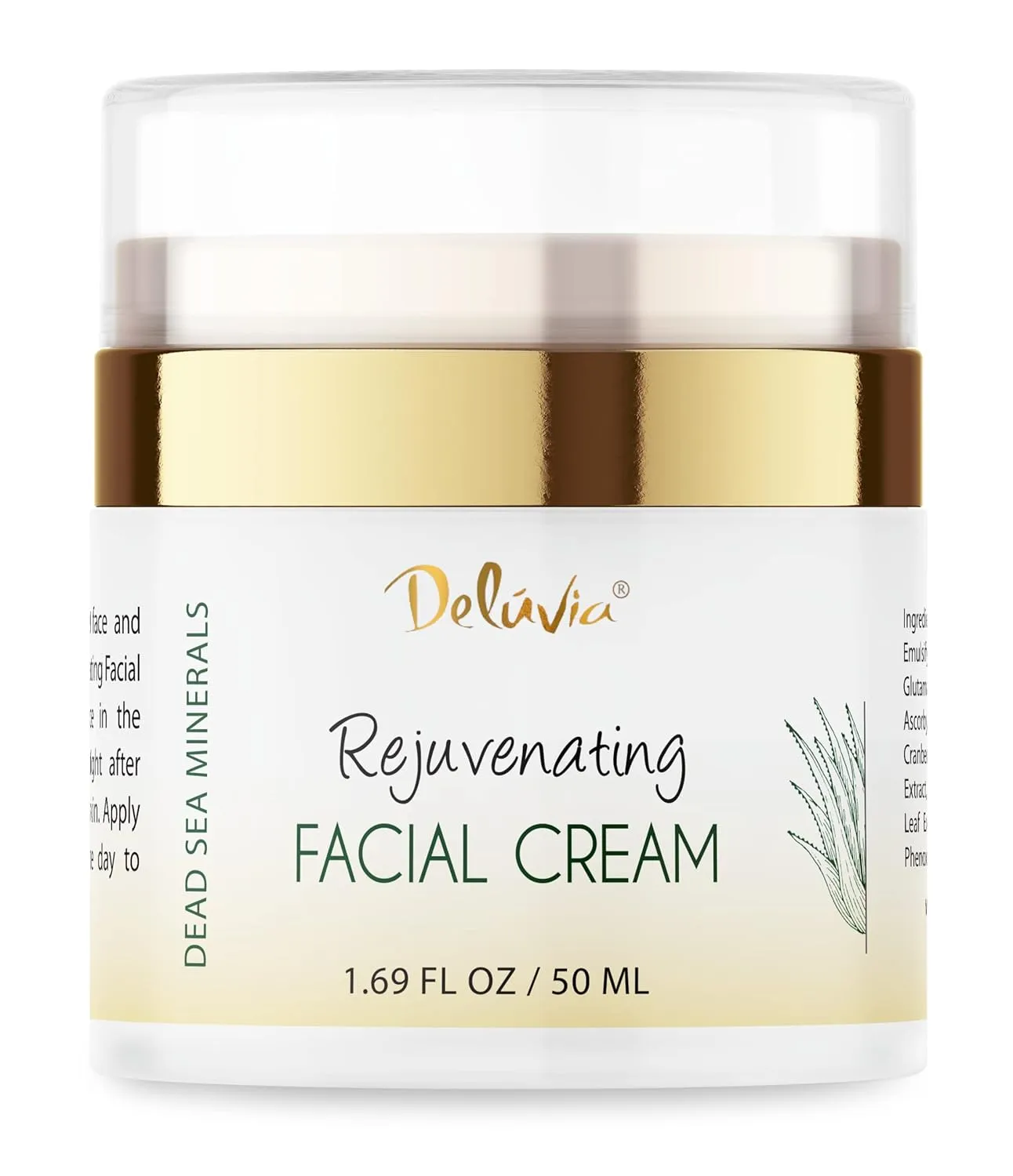 Deluvia Rejuvenating Facial Cream | Organic Aloe Vera, Coconut Oil, Vitamin C   E | Dead Sea Minerals | Daily Face Lotion for Dry Skin, Sensitive Skin