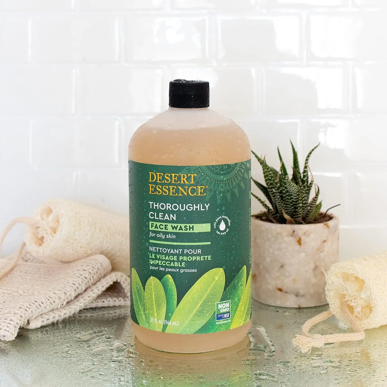 Desert Essence Thoroughly Clean Face Wash Original Deep Cleansing Formula with Tea Tree, Castile Soap & Coconut Oil - 32oz - Soothing, Unisex Skin Cleaning Agent
