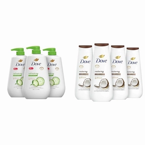 Dove Body Wash Refreshing Cucumber Green Tea 30.6oz (Pack of 3) & Restoring Coconut Cocoa Butter 20oz (4 Count)
