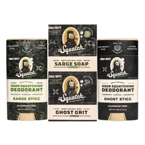 Dr. Squatch Call of Duty Bundle - Men's Natural 2 Soap and 2 Deodorant Gift Set - Cold Process with No Harsh Chemicals - Ghost Grit, Sarge Soap, Ghost Sticc, Sarge Sticc