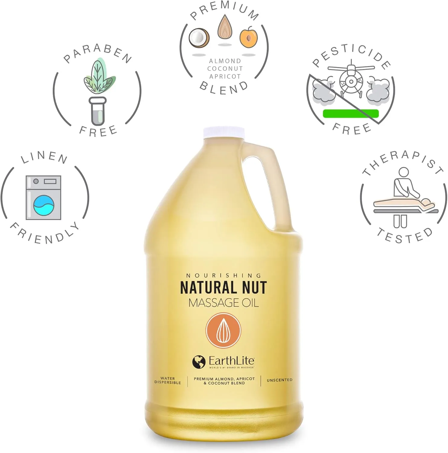 EARTHLITE Massage Oil NATURAL-NUT – NEW FORMULA -Unsurpassed Glide, 100% Chemical-Free, Unscented