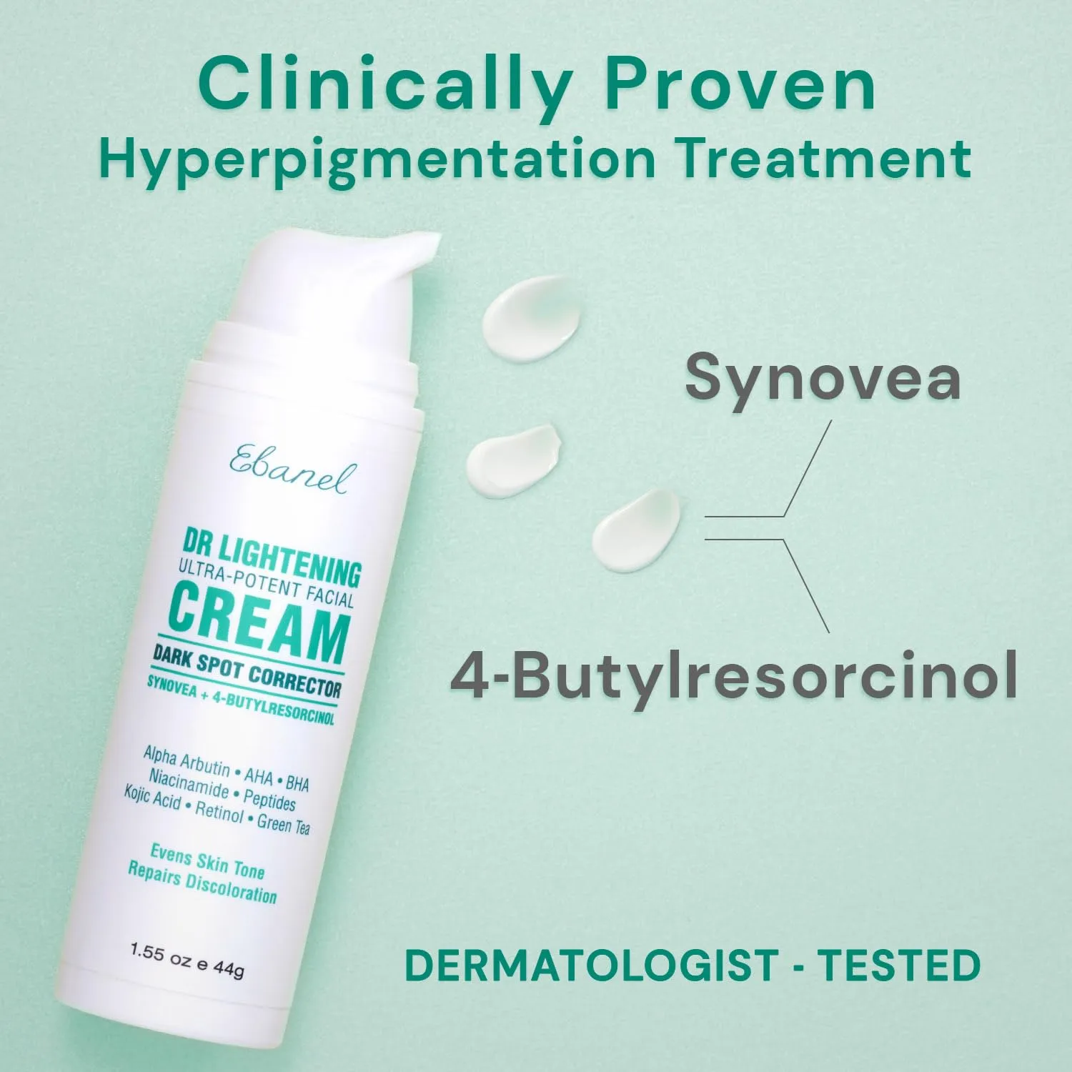 Ebanel Dark Spot Remover for Face Peel Skin Brightening Cream Melasma Hyperpigmentation Treatment Sun Spot Age Spots Freckle Remover Fade Cream, Synovea, 4-Butylresorcinol, Niacinamide, Glutathione