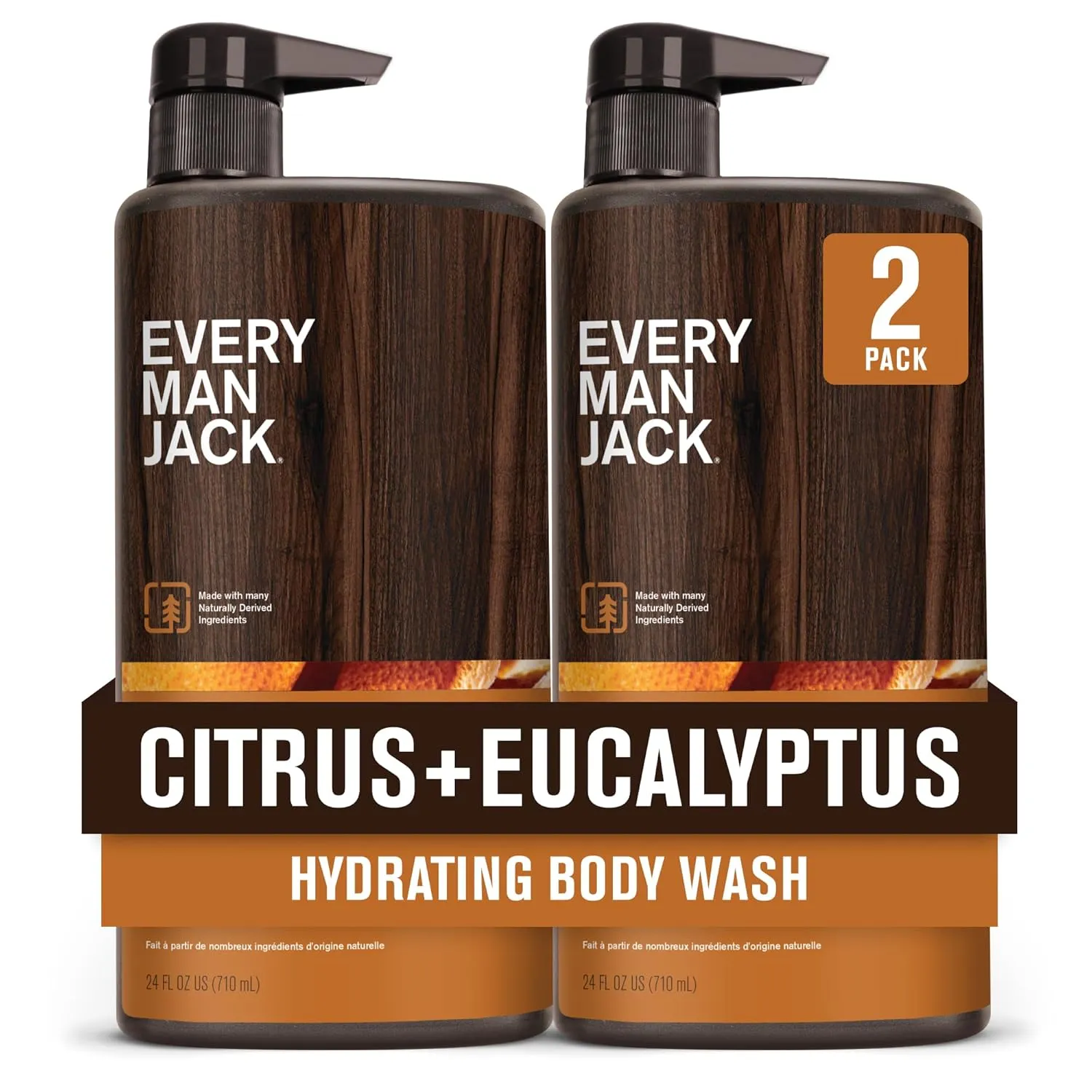 Every Man Jack Nourishing Citrus   Eucalyptus Mens Body Wash for All Skin Types - Naturally Derived Ingredients - Cleanse and Hydrate Skin with Coconut and Glycerin - 24 Fl Oz (2 Pack)