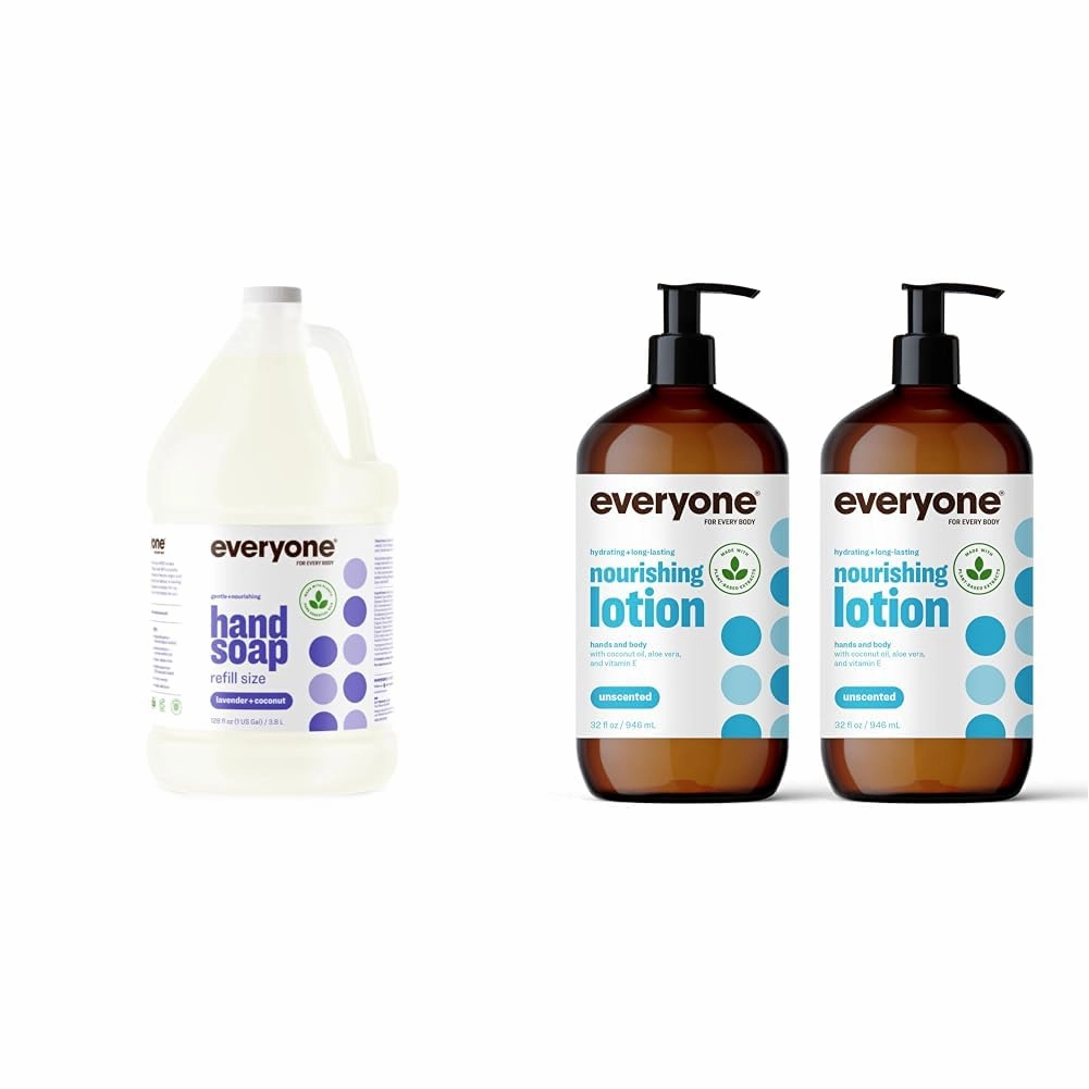 Everyone Hand Soap Refill, 1 Gallon, Lavender and Coconut   (2) 32oz Everyone Unscented Hand and Body Lotion