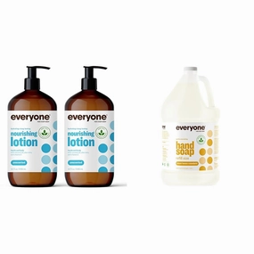 Everyone Nourishing Hand and Body Lotion, 32 Ounce (Pack of 2), Unscented & Liquid Hand Soap Refill, 1 Gallon, Meyer Lemon and Mandarin, Plant-Based Cleanser